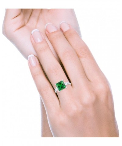 Wedding Engagement Ring Princess Cut Baguette Simulated CZ 925 Sterling Silver Simulated Green Emerald CZ $15.95 Rings