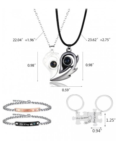 4PCS Couple Bracelets Necklace for Couples Long Distance Couple Bracelets for Him and Her CZ Heart I Love You Couple Necklace...