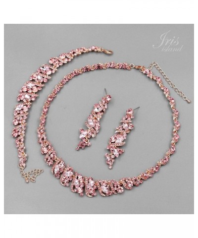 Women Pink Austrian Crystal Rhinestone Necklace Earrings Bracelet Jewelry Set Rose Gold for Prom Pink $23.59 Jewelry Sets