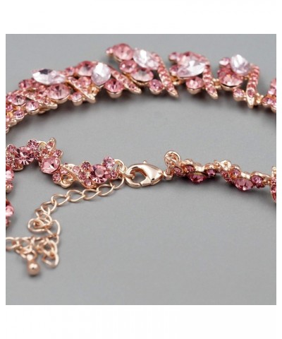 Women Pink Austrian Crystal Rhinestone Necklace Earrings Bracelet Jewelry Set Rose Gold for Prom Pink $23.59 Jewelry Sets