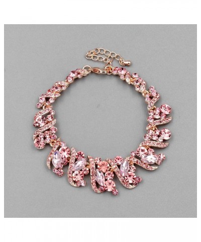 Women Pink Austrian Crystal Rhinestone Necklace Earrings Bracelet Jewelry Set Rose Gold for Prom Pink $23.59 Jewelry Sets