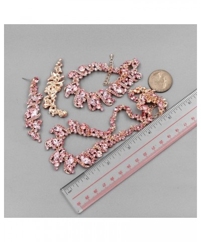 Women Pink Austrian Crystal Rhinestone Necklace Earrings Bracelet Jewelry Set Rose Gold for Prom Pink $23.59 Jewelry Sets