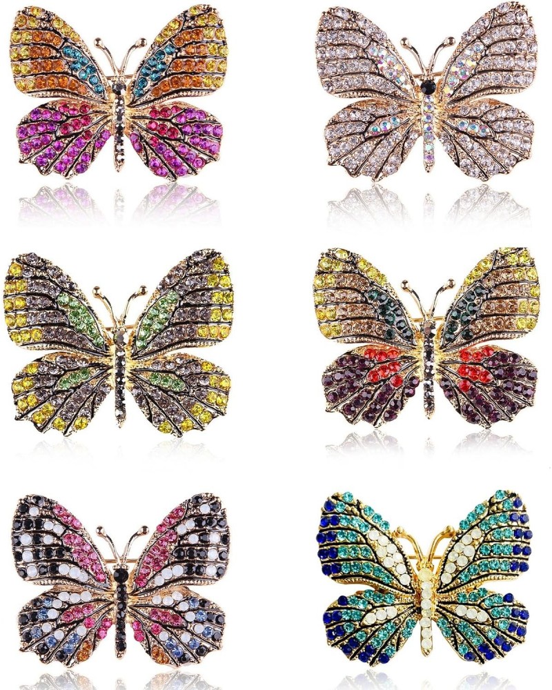 6 PCS Colorful Rhinestone Crystal Butterfly Brooch Pin Lapel Pin for Women (6 colors) $10.63 Brooches & Pins