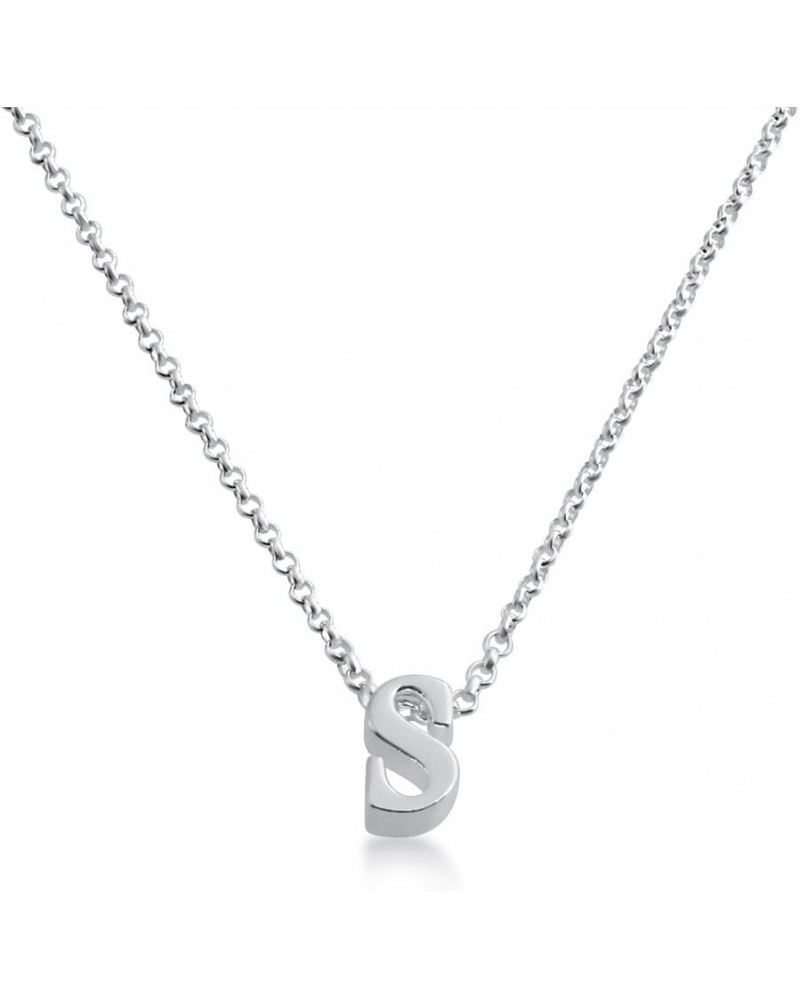 Initial Letter S Personalized Serif Font Small Pendant Necklace Thin 1mm Chain Sterling Silver 14.0 Inches $34.65 Necklaces