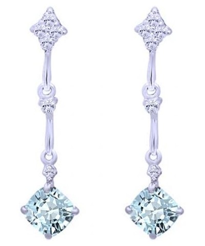 Cushion Cut Simulated Aquamarine & Round Cut White Natural Diamond Drop Earrings in 14k Solid Gold White Gold $179.76 Earrings