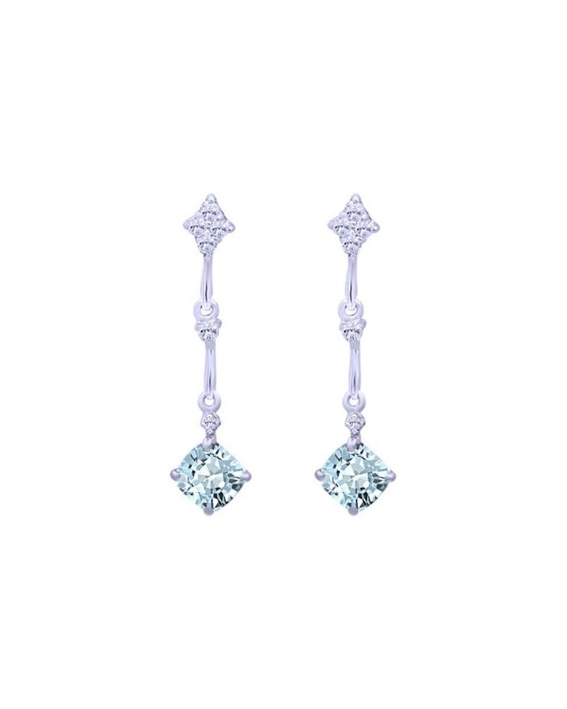 Cushion Cut Simulated Aquamarine & Round Cut White Natural Diamond Drop Earrings in 14k Solid Gold White Gold $179.76 Earrings