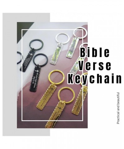 Religious Prayer Bible Verse Key chain Stainless steel long strip key chain Faith Bible verse inspired gift Gold & Song 3：4 $...