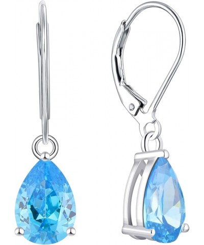 Dangle Drop Earrings 925 Sterling Silver Teardrop Leverback Earrings Birthstone Jewelry Gifts for Women 03-aquamarine-Mar $28...