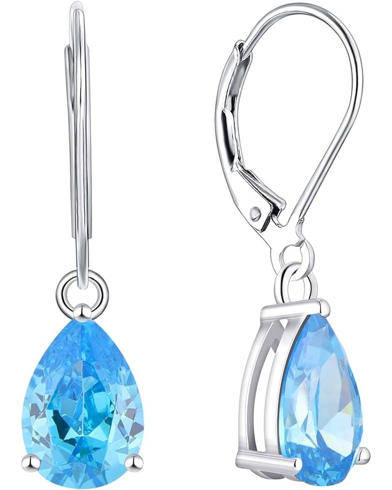 Dangle Drop Earrings 925 Sterling Silver Teardrop Leverback Earrings Birthstone Jewelry Gifts for Women 03-aquamarine-Mar $28...