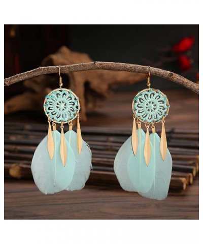 1 Pair Hook Earrings Dreamcatcher Shape Feather Jewelry Bohemian Tassels Earrings for Wedding Party Banquet Prom Hook Earring...