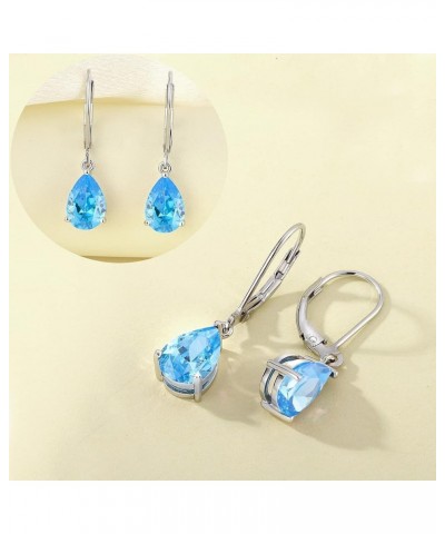 Dangle Drop Earrings 925 Sterling Silver Teardrop Leverback Earrings Birthstone Jewelry Gifts for Women 03-aquamarine-Mar $28...