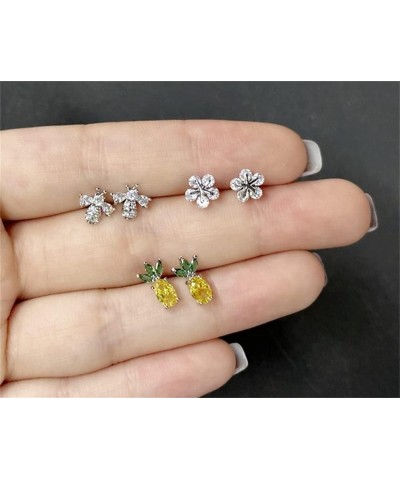 5 Pairs CZ Blossom Flower Stud Earrings Set for Women Girls 925 Sterling Silver Post Pin Cherry Flowers Cute Bee Animal Pinea...