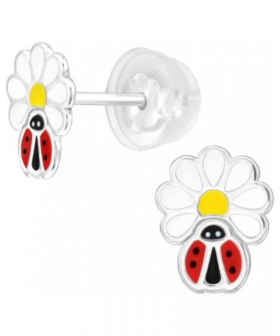 Hypoallergenic genuine 925 Sterling Silver Ear Studs Set - Ladybug, Daisy & Butterfly Stud Earrings with Comfort Fit Push Bac...