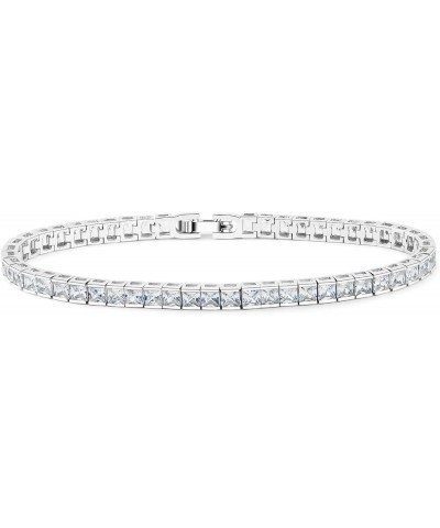 14K White Gold Plated Cubic Zirconia Classic Tennis Bracelet for Women 2mm-4mm CZ, Size 6-9 Inch white Gold Princess-cut 3mm ...