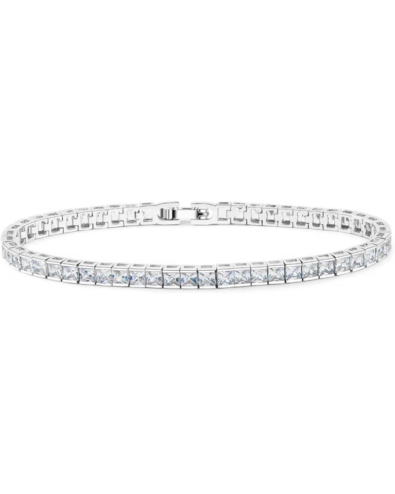 14K White Gold Plated Cubic Zirconia Classic Tennis Bracelet for Women 2mm-4mm CZ, Size 6-9 Inch white Gold Princess-cut 3mm ...