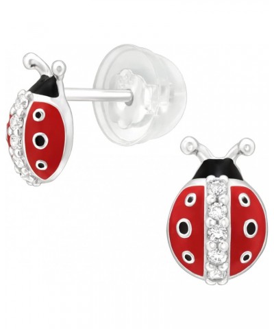 Hypoallergenic genuine 925 Sterling Silver Ear Studs Set - Ladybug, Daisy & Butterfly Stud Earrings with Comfort Fit Push Bac...