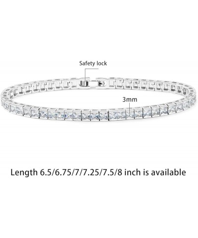 14K White Gold Plated Cubic Zirconia Classic Tennis Bracelet for Women 2mm-4mm CZ, Size 6-9 Inch white Gold Princess-cut 3mm ...