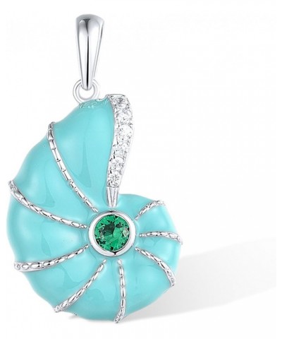 925 Sterling Silver Ocean Series Cubic Zirconia Pendant for Women [D]Conch-Sky Blue $12.09 Pendants