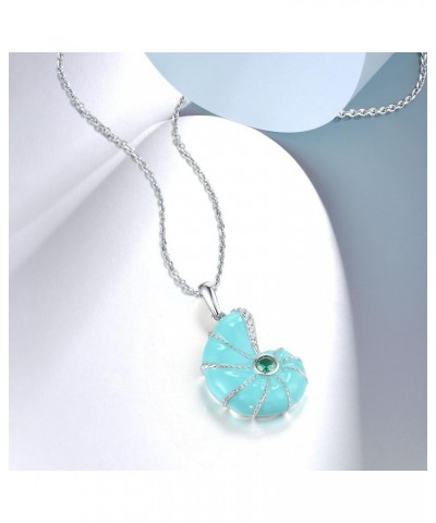 925 Sterling Silver Ocean Series Cubic Zirconia Pendant for Women [D]Conch-Sky Blue $12.09 Pendants