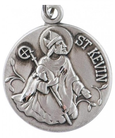 Round Pewter Catholic Patron Saint Medal on 28 Inch Cord Necklace Saint Kevin $10.59 Necklaces