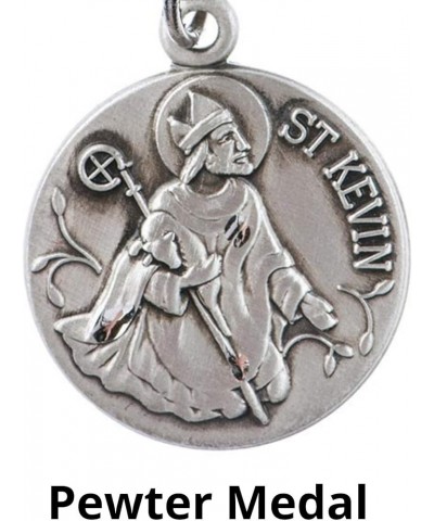 Round Pewter Catholic Patron Saint Medal on 28 Inch Cord Necklace Saint Kevin $10.59 Necklaces