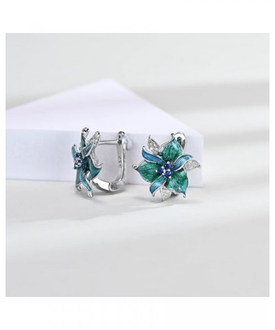 925 Sterling Silver Plated Green Leaves Flower Bridal Jewelry Colorful Enamel Jewelry Set CZ Simulated Diamond Sapphire Party...