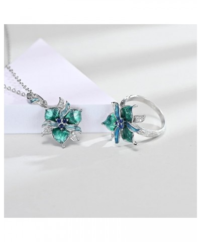 925 Sterling Silver Plated Green Leaves Flower Bridal Jewelry Colorful Enamel Jewelry Set CZ Simulated Diamond Sapphire Party...