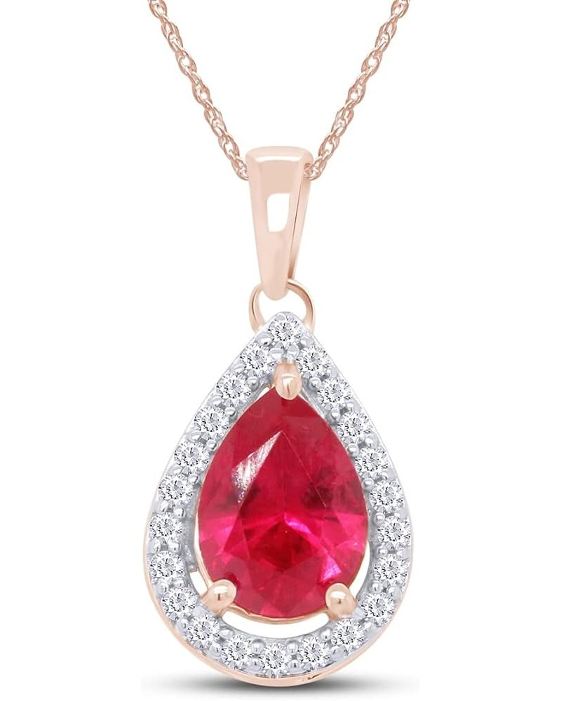 Pear Shape Simulated Birthstone & Round Cut White Cubic Zirconia Teardrop Pendant Necklace In 14k Gold Plated 925 Sterling Si...