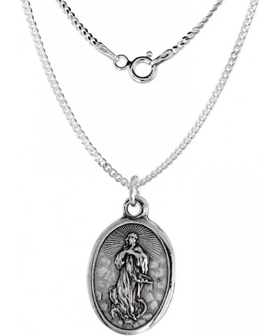 Sterling Silver Guardian Angel Medal Necklace Oxidized finish Oval 1.8mm Chain 16-inch $26.81 Necklaces