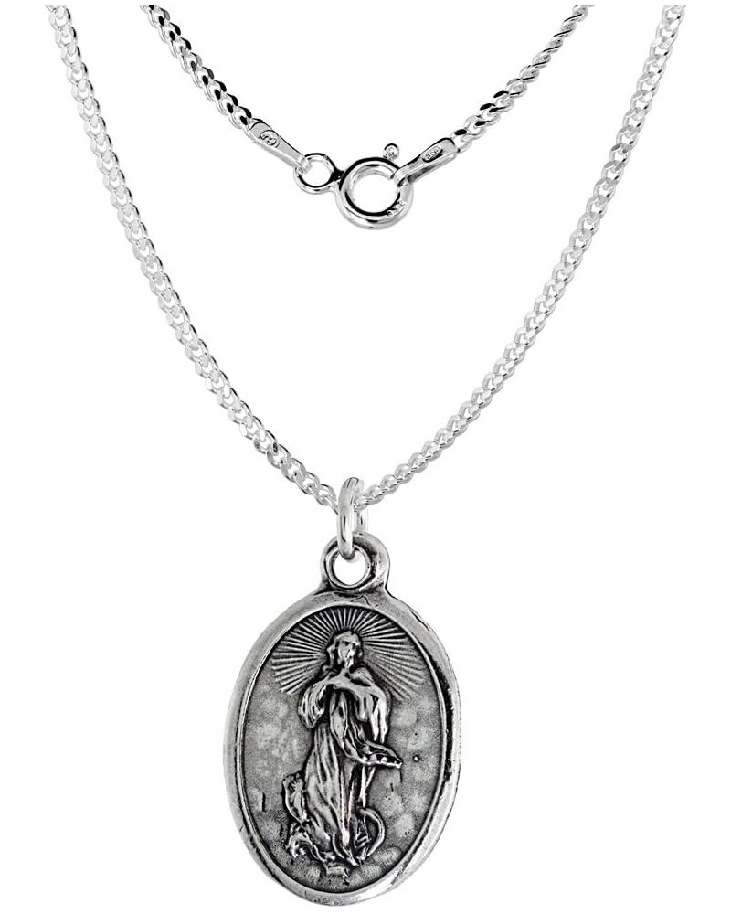 Sterling Silver Guardian Angel Medal Necklace Oxidized finish Oval 1.8mm Chain 16-inch $26.81 Necklaces