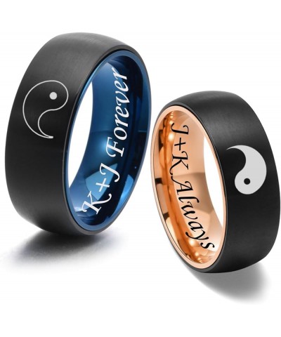 MZZJ Personalized Matching Couples Rings Set Matte Brushed Stainless Steel Two-tone Comfort Fit Domed Rings Engagement Promis...