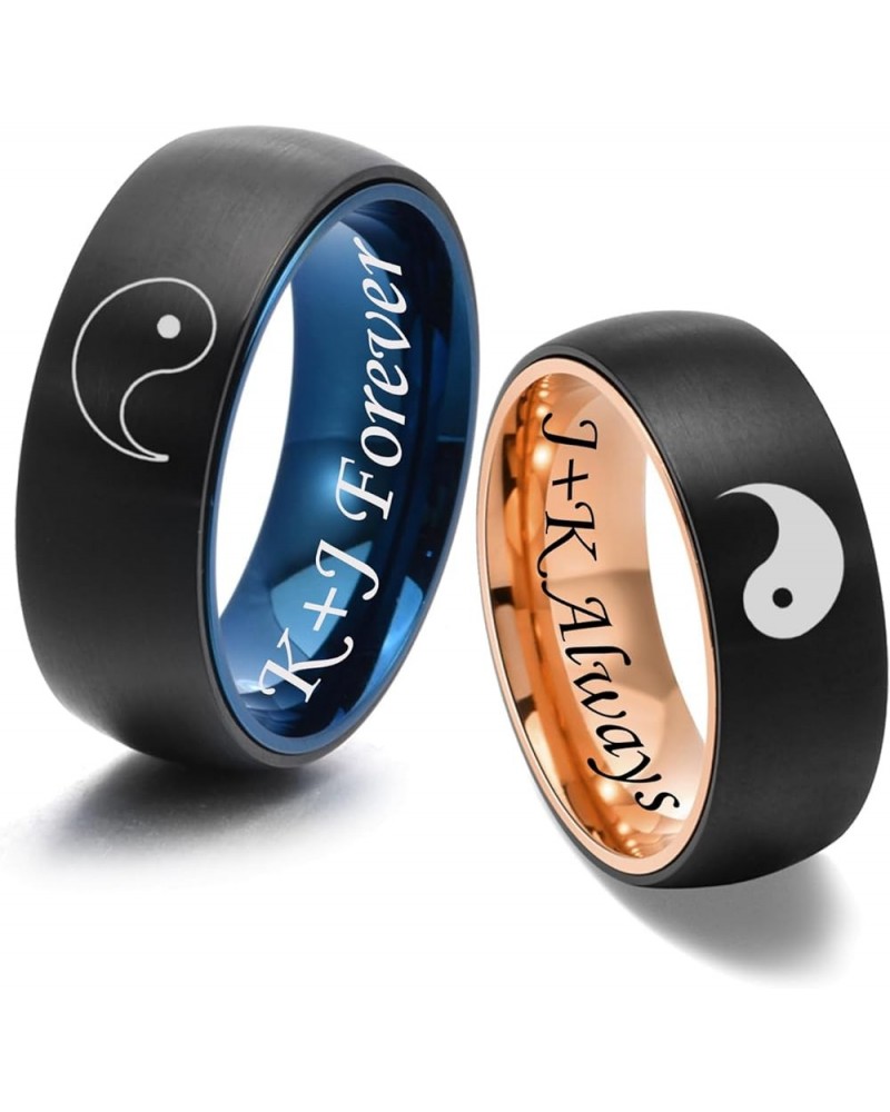 MZZJ Personalized Matching Couples Rings Set Matte Brushed Stainless Steel Two-tone Comfort Fit Domed Rings Engagement Promis...