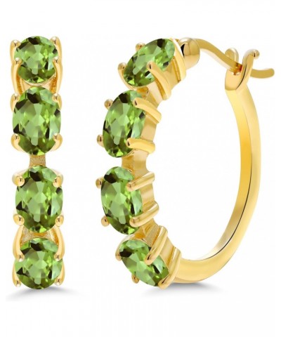 18K Yellow Gold Plated Silver Green Peridot Hoop Earrings For Women (4.00 Cttw, Gemstone Birthstone, Oval 6X4MM) $34.00 Earrings