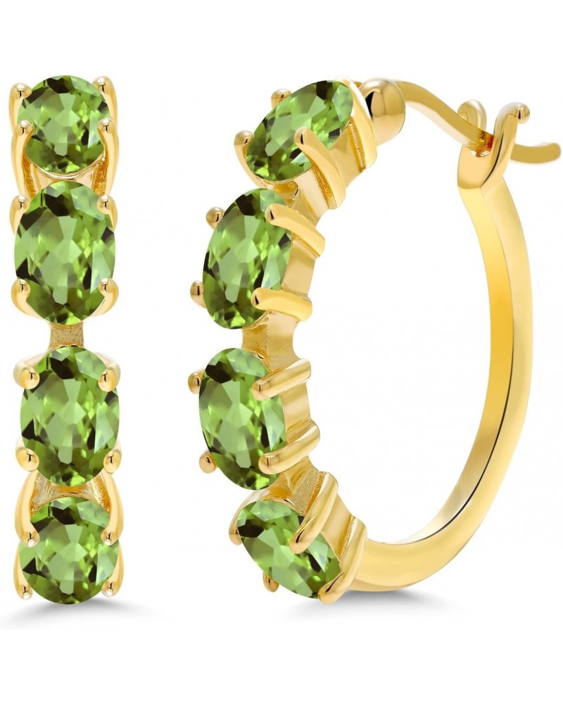 18K Yellow Gold Plated Silver Green Peridot Hoop Earrings For Women (4.00 Cttw, Gemstone Birthstone, Oval 6X4MM) $34.00 Earrings