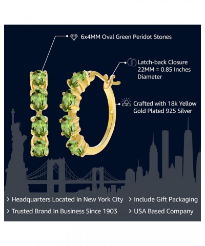 18K Yellow Gold Plated Silver Green Peridot Hoop Earrings For Women (4.00 Cttw, Gemstone Birthstone, Oval 6X4MM) $34.00 Earrings