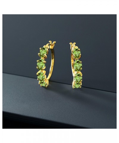 18K Yellow Gold Plated Silver Green Peridot Hoop Earrings For Women (4.00 Cttw, Gemstone Birthstone, Oval 6X4MM) $34.00 Earrings