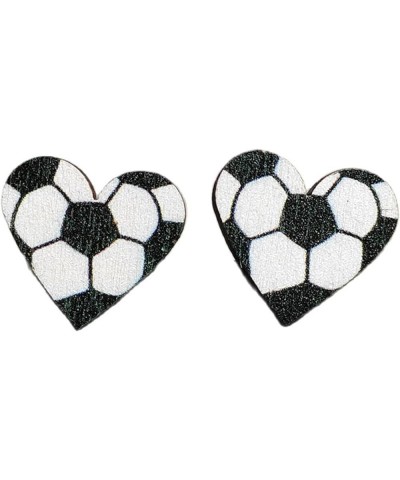 Sweet Heart Round Ball Shaped Sports Player Stud Lightweight Wooden Earrings Ball Game Basketball Volleyball Baseball America...