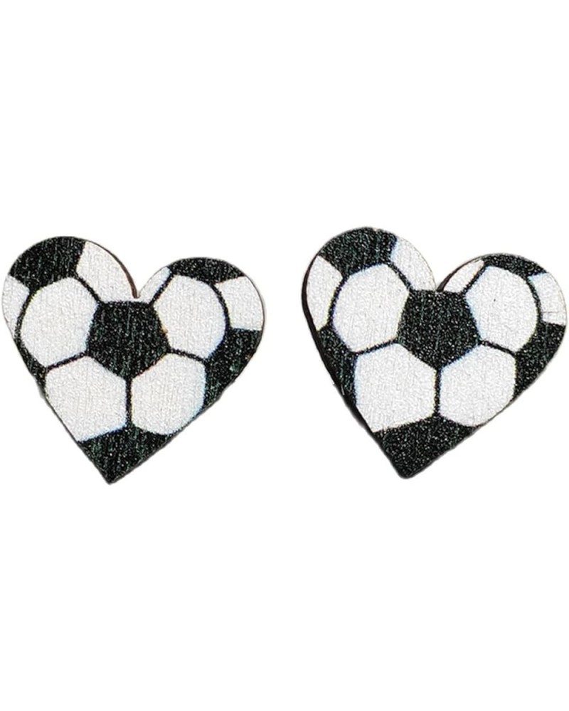 Sweet Heart Round Ball Shaped Sports Player Stud Lightweight Wooden Earrings Ball Game Basketball Volleyball Baseball America...