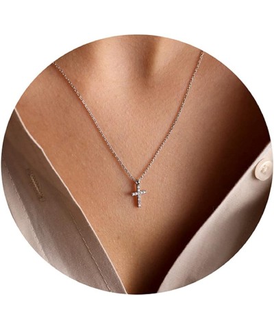 Simple Cross Necklace 18K Gold/Silver Filled Crucifix Faith Pendant Dainty Cross Choker Tiny Necklace for Women Girls CZ Silv...
