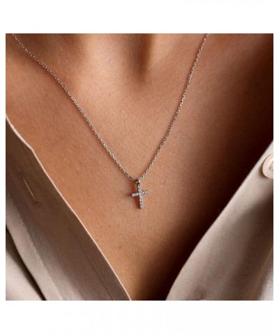 Simple Cross Necklace 18K Gold/Silver Filled Crucifix Faith Pendant Dainty Cross Choker Tiny Necklace for Women Girls CZ Silv...