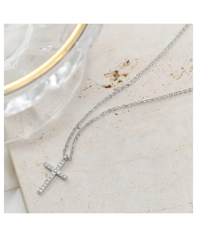 Simple Cross Necklace 18K Gold/Silver Filled Crucifix Faith Pendant Dainty Cross Choker Tiny Necklace for Women Girls CZ Silv...