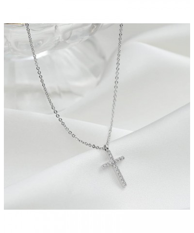 Simple Cross Necklace 18K Gold/Silver Filled Crucifix Faith Pendant Dainty Cross Choker Tiny Necklace for Women Girls CZ Silv...