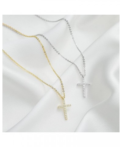 Simple Cross Necklace 18K Gold/Silver Filled Crucifix Faith Pendant Dainty Cross Choker Tiny Necklace for Women Girls CZ Silv...