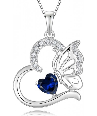Butterfly Necklace for Women 925 Sterling Silver Heart Pendant Birthstones Jewelry Gift 09-Sapphire $25.99 Necklaces
