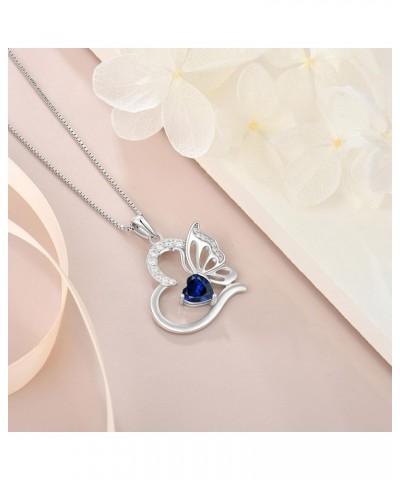 Butterfly Necklace for Women 925 Sterling Silver Heart Pendant Birthstones Jewelry Gift 09-Sapphire $25.99 Necklaces