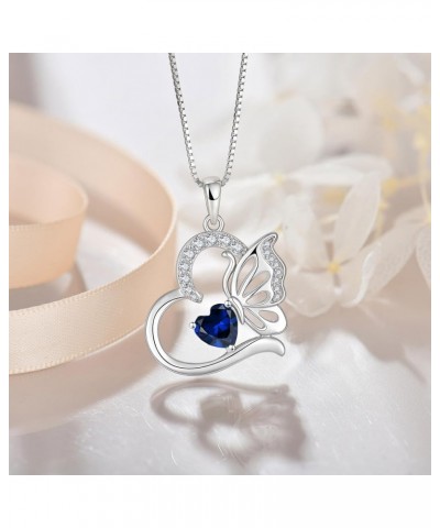 Butterfly Necklace for Women 925 Sterling Silver Heart Pendant Birthstones Jewelry Gift 09-Sapphire $25.99 Necklaces