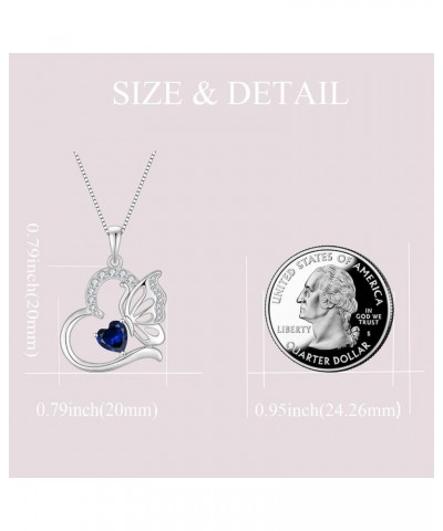 Butterfly Necklace for Women 925 Sterling Silver Heart Pendant Birthstones Jewelry Gift 09-Sapphire $25.99 Necklaces