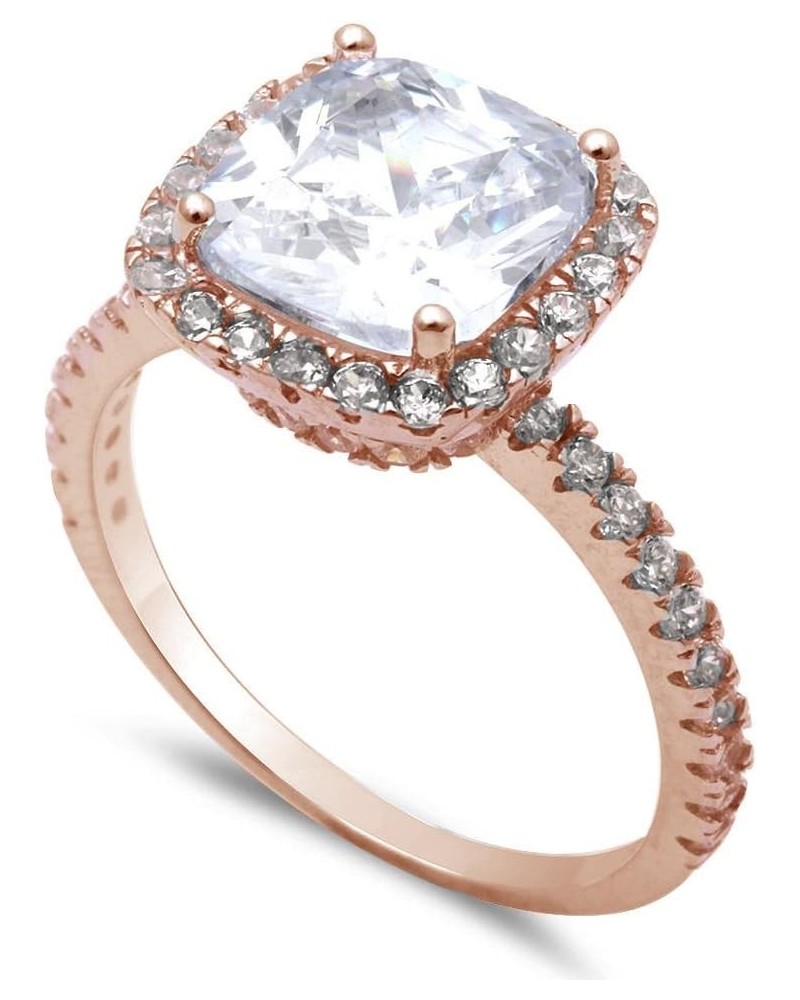 Sterling Silver 3ct Two Tone Cushion Cut Fine Cubic Zirconia Ring Sizes 5-10 Rose Gold Plated Clear Cubic Zirconia $13.65 Rings