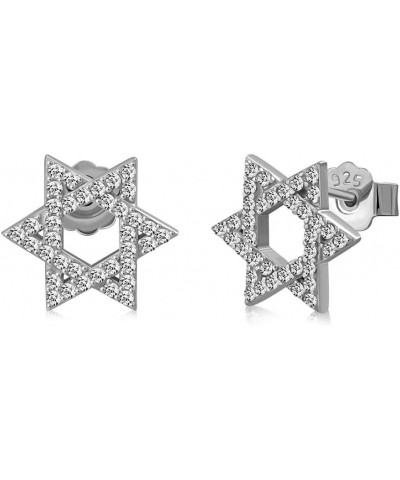 925 Sterling Silver CZ Jewish Star of David Stud Earrings White $14.35 Earrings