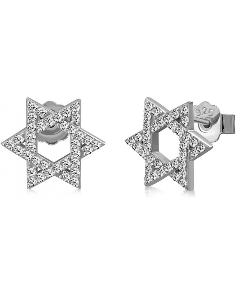 925 Sterling Silver CZ Jewish Star of David Stud Earrings White $14.35 Earrings